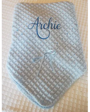 Personalised Embroidered Waffle knit shawl with ribbon, New Born Baby Boy, Baby Girl Blanket, Baby Shower Gift, New Born Gift  Personalised Embroidered Waffle knit shawl with ribbon, New Born Baby Boy, Baby Girl Blanket, Baby Shower Gift, New Born Gift