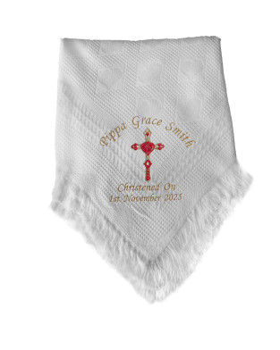 Embroidered Traditional Baby Shawl, Personalised Christening Shawl, Baptism Shawl, Naming Day shawl 2 Colour Cross