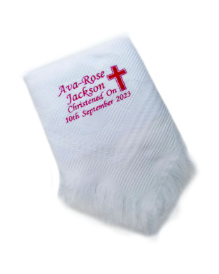 Personalised Embroidered Christening Baby Shawl. Pretty White Baptism / Naming Day shawl