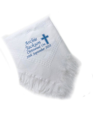 Personalised Embroidered Christening Baby Shawl. Pretty White Baptism / Naming Day shawl