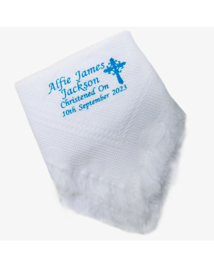 Personalised Embroidered Christening Baby Shawl. Pretty White Traditional Knitted shawl
