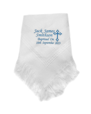 Personalised Embroidered Baby Shawl. This Pretty White Christening / Baptism / Naming Day shawl , Keepsake Gift