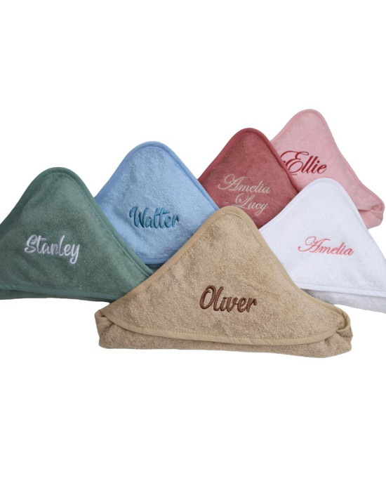 Personalised Embroidered Baby Hooded Towel, 100% Cotton Soft Hooded Bath Wrap
