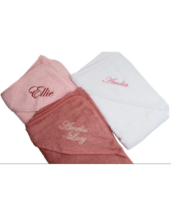 Personalised Embroidered Baby Hooded Towel, 100% Cotton Soft Hooded Bath Wrap