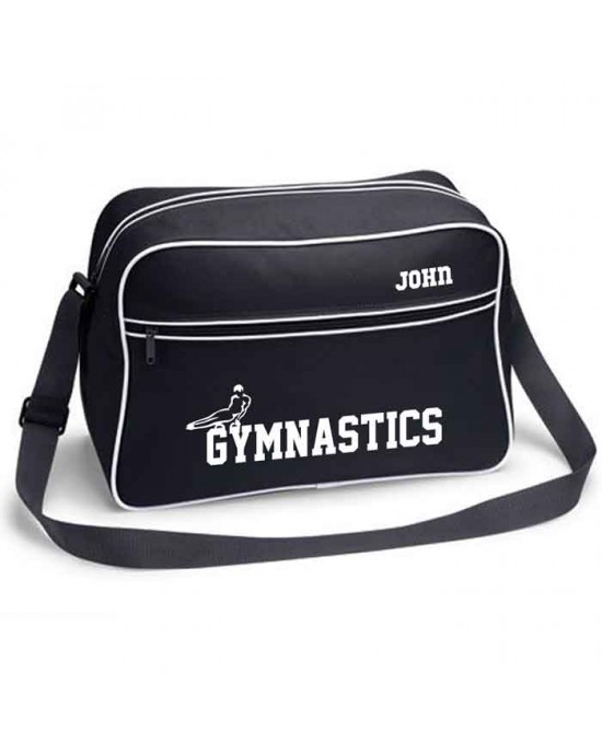 Gymnastics Men's  Personalised Retro Sports Bag. Black With White Or White With Black Colours.
