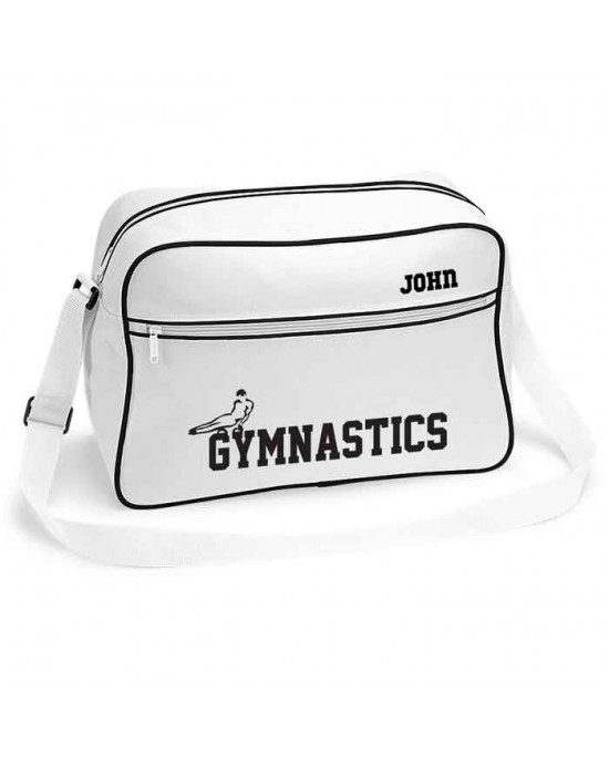 Gymnastics Men's  Personalised Retro Sports Bag. Black With White Or White With Black Colours.