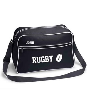 Personalised Rugby Retro Sports Bag. Black With White Or White With Black Colours.