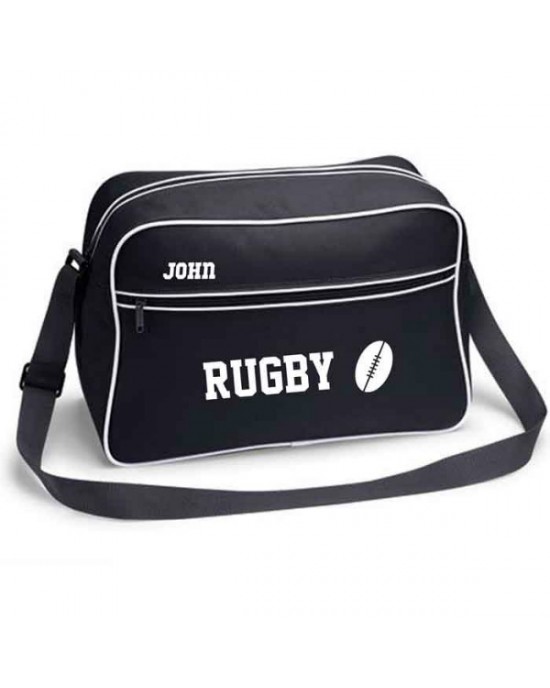 Personalised Rugby Retro Sports Bag. Black With White Or White With Black Colours.