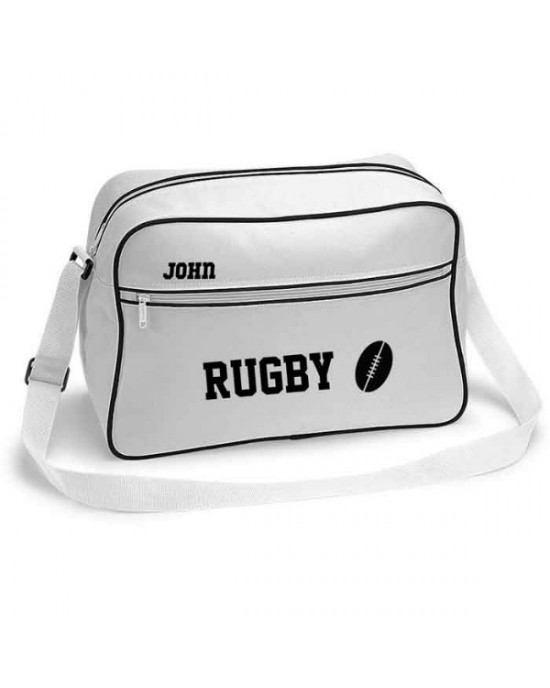 Personalised Rugby Retro Sports Bag. Black With White Or White With Black Colours.