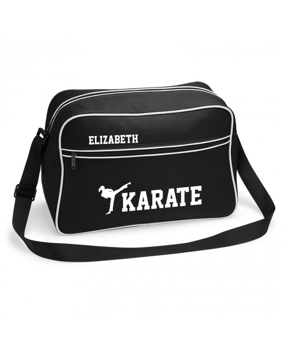 Personalised Ladies Karate Retro Sports Bag. Black With White Or White With Black Colours.