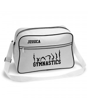 Gymnastics unisex Personalised Retro Sports Bag. Tumble Design. Black With White Or White With Black Colours.