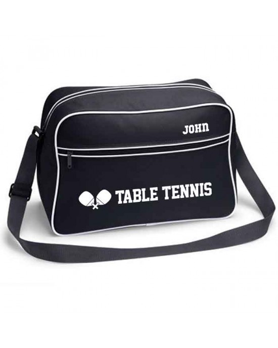 Table Tennis Personalised Retro Sports Bag. Black With White Or White With Black Colours.