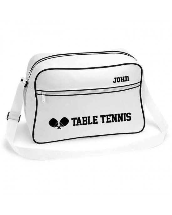 Table Tennis Personalised Retro Sports Bag. Black With White Or White With Black Colours.