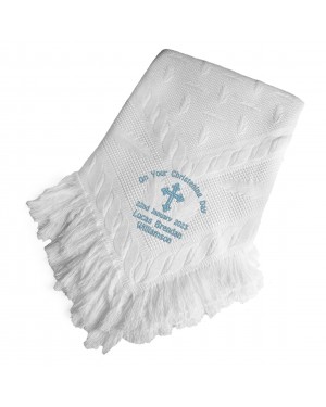 Personalised Baby Christening  Shawl, Blanket, Beautifully Embroidered Cross Design Personalised Baby Christening  Shawl, Blanket, Beautifully Embroidered Cross Design
