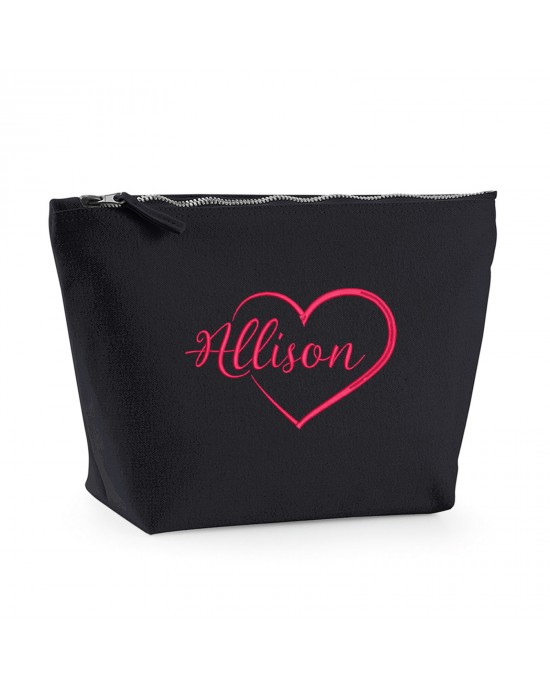 Embroidered Large Make-Up Bag Heart Design Personalised With Any Name.