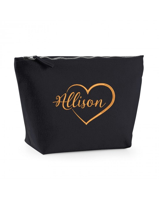 Embroidered Large Make-Up Bag Heart Design Personalised With Any Name.