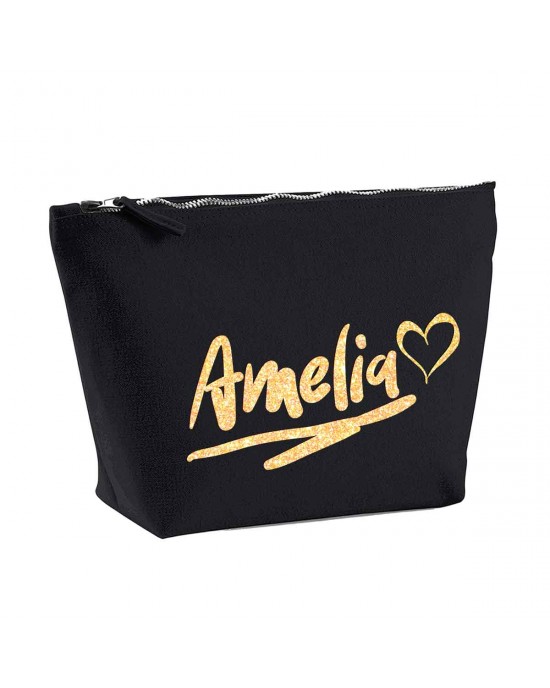 Personalised glitter font Make-up bag personalised with any name and a heart.