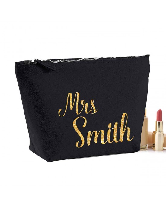 Personalised Large Make up bag printed with any name in a clean font and glitter effect