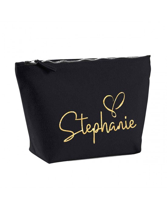 Personalised Canvas Makeup Bag glitter name in a script font.