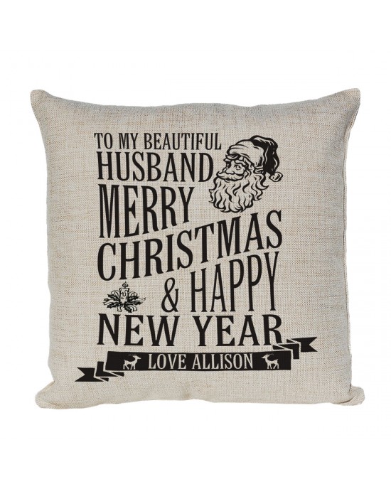 Christmas Gift for a special person Personalised cushion. With Xmas design with Santa