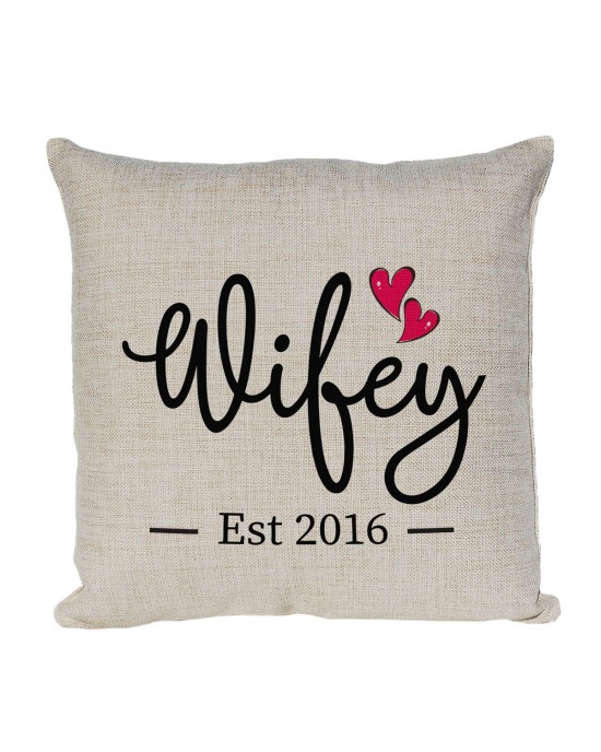 Personalised Wifey cushion perfect for the married couple. Matching Hubby available.