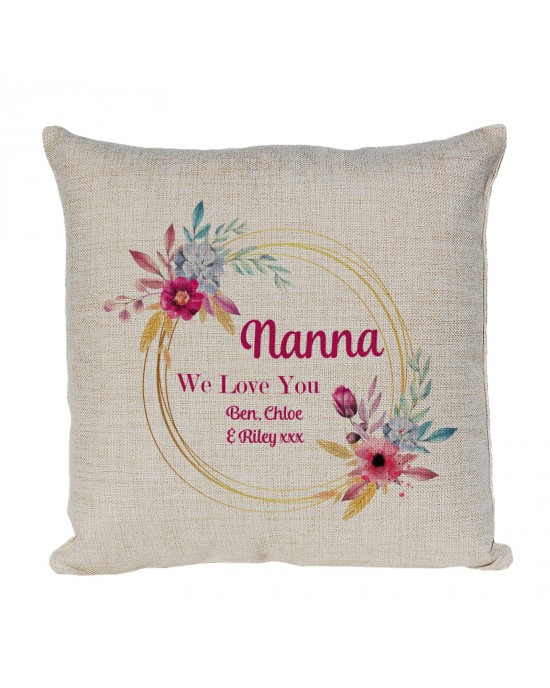 Personalised  Cushion. With A Love You Message. Pretty Floral Border