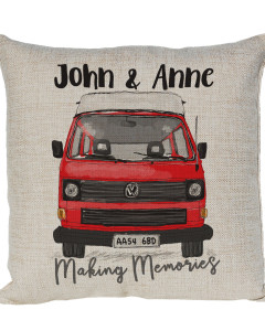 Personalised T2 Camper Van Round Lights Cushion, Choice of Colours