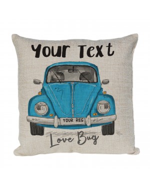 Personalised Beetle Vintage Clasic Car Cushion. Chrome Bumper. Colour Options For Car