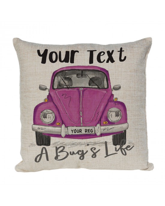 Personalised VW Beetle Vintage Beetle Cushion. Chrome Bumper. Colour Options For Car