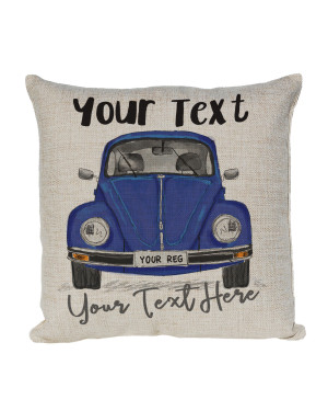 Personalised Beetle Vintage Car Cushion. Rubber Bumper. Colour Options For Car
