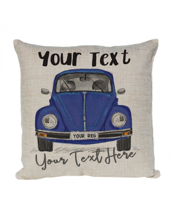 Personalised VW Beetle Vintage Beetle Cushion. Rubber Bumper. Colour Options For Car