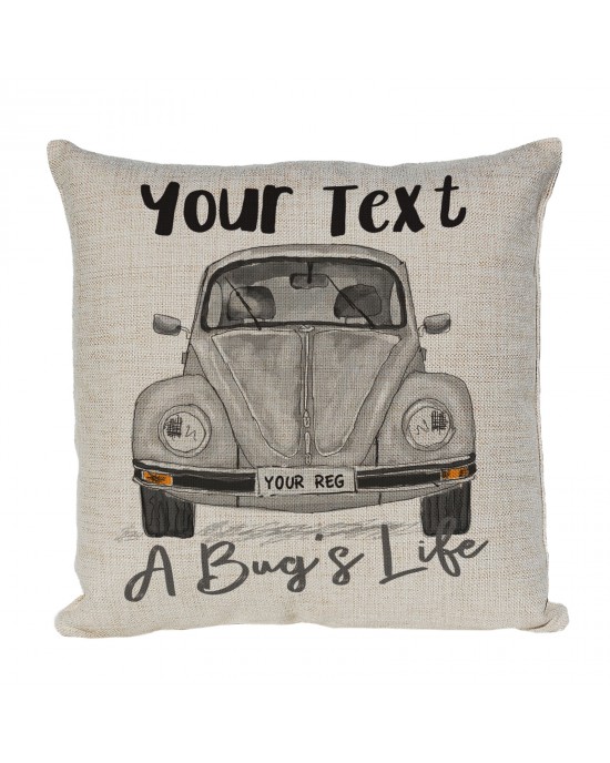 Personalised VW Beetle Vintage Beetle Cushion. Rubber Bumper. Colour Options For Car