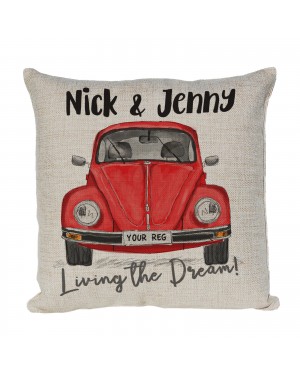 Personalised Beetle Vintage Car Cushion. Rubber Bumper. Colour Options For Car