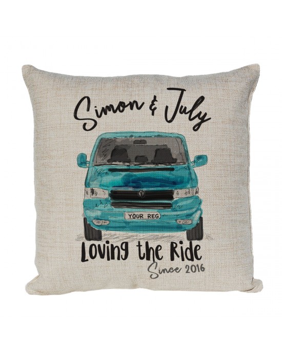 Personalised Linen cushion Printed with a V-DUB T6 Camper Van in colours