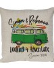 Personalised Linen cushion Printed with a Vintage Camper Van Design in colours