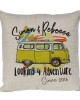 Personalised Linen cushion Printed with a Vintage Camper Van Design in colours