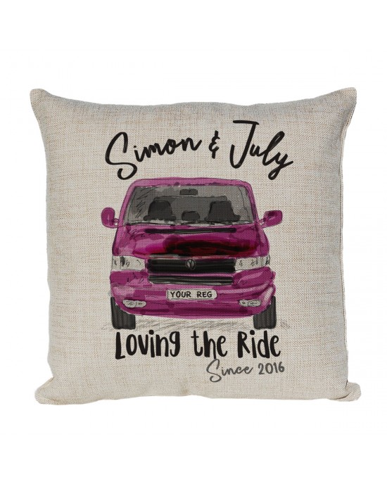 Personalised Linen cushion Printed with a V-DUB T6 Camper Van in colours