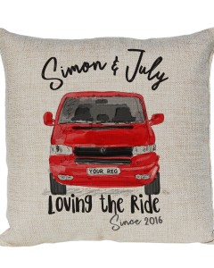 Personalised Linen cushion Printed with a V-DUB T4 Camper Van in colours
