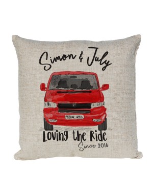 Personalised Linen cushion Printed with a V-DUB T4 Camper Van in colours Personalised Linen cushion Printed with a V-DUB T4 Camper Van in colours