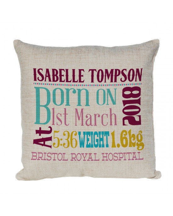 Personalised Cushion. New Baby Gift, Child's Birthday Gift, New Parents Gift.