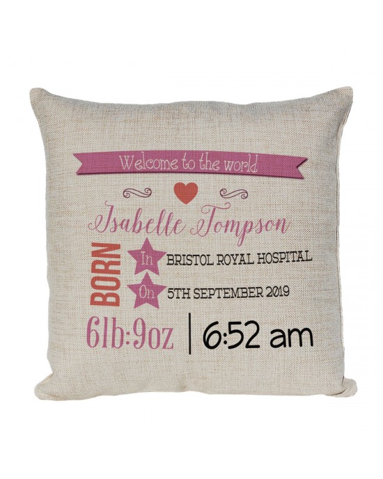 Personalised Cushion. Pretty New Baby Gift, Child's Birthday Gift, New Parents Gift.