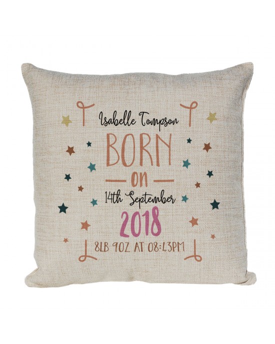 Personalised New Baby Cushion. Baby Gift, Child's Birthday Gift, New Parents Gift.