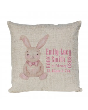 Personalised Cute Little Rabbit, Linen New Born Baby Girl Keepsake cushion Personalised Cute Little Rabbit, Linen New Born Baby Girl Keepsake cushion