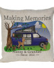 Personalised T4 Camper Van Cushion, Motor home cushion Hand Drawn Cartoon Campsite. Re-coloured To Your Van