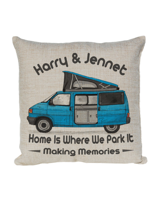 Personalised T4 Camper Van Cushion, Motor home cushion Hand Drawn Camper. Re-coloured To Your Van