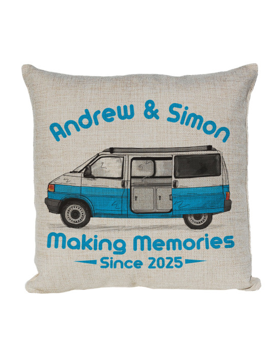 Personalised T4 Camper Van Cushion, Motor home cushion Hand Drawn Camper. Re-coloured To Your Van Personalised T4 Camper Van Cushion, Motor home cushion Hand Drawn Camper. Re-coloured To Your Van