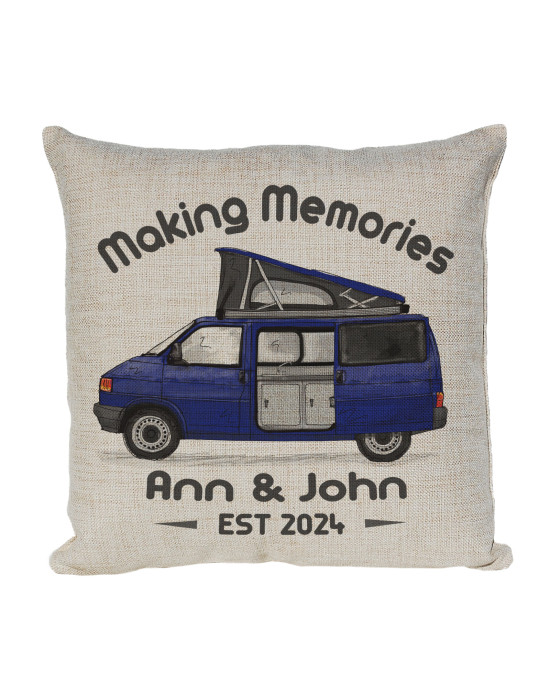 Personalised T4 Camper Van Cushion, Motor home cushion Hand Drawn Camper. Re-coloured To Your Van