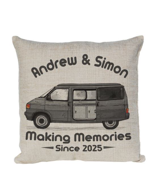 Personalised T4 Camper Van Cushion, Motor home cushion Hand Drawn Camper. Re-coloured To Your Van