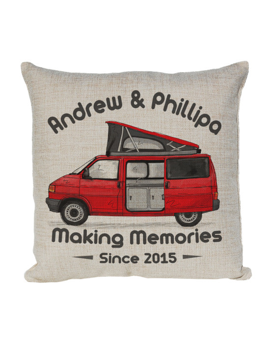 Personalised T4 Camper Van Cushion, Motor home cushion Hand Drawn Camper. Re-coloured To Your Van