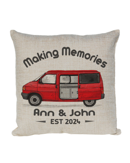 Personalised T4 Camper Van Cushion, Motor home cushion Hand Drawn Camper. Re-coloured To Your Van